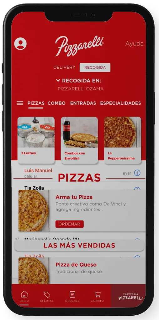 Delivery a través de Pizzarelli App